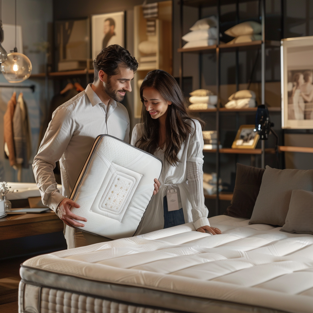 Couple shopping for Saatva mattress
